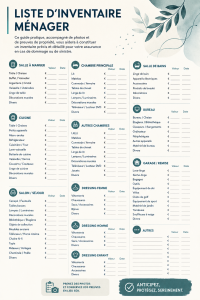 Image d'une checklist d'inventaire pour la maison avec des biens répertoriés.
