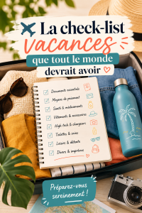Checklist de vacances avec des éléments variés sur une table