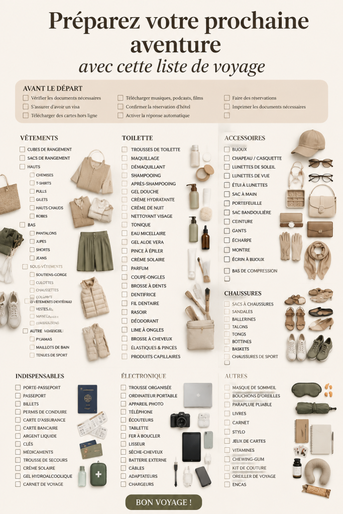 Checklist de voyage pour des vacances en famille, avec préparation sereine