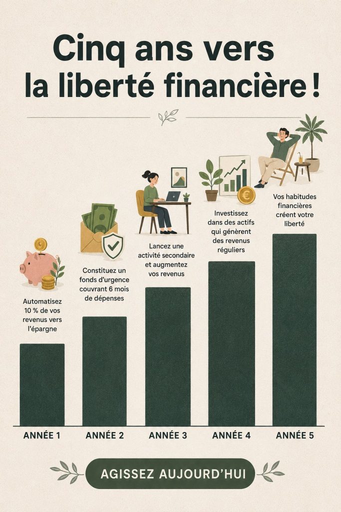 Femme réfléchissant à sa liberté financière sur un bureau avec des documents posés.