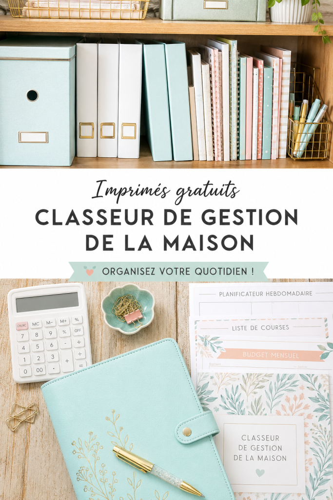 Un classeur de gestion élégant sur une table en bois, prêt à être utilisé pour organiser la maison.