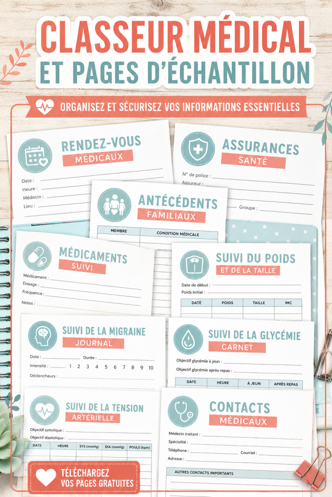 Classeur médical imprimable avec des pages personnalisées