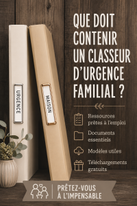 Un classeur d'urgence familial bien organisé sur une table.