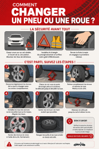 Femme changeant un pneu sur le bord de la route