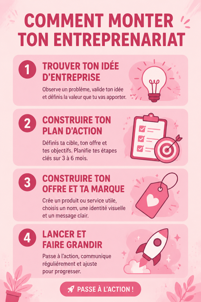 Femme réfléchissant à son projet d'entreprise, devant un carnet et un ordinateur.