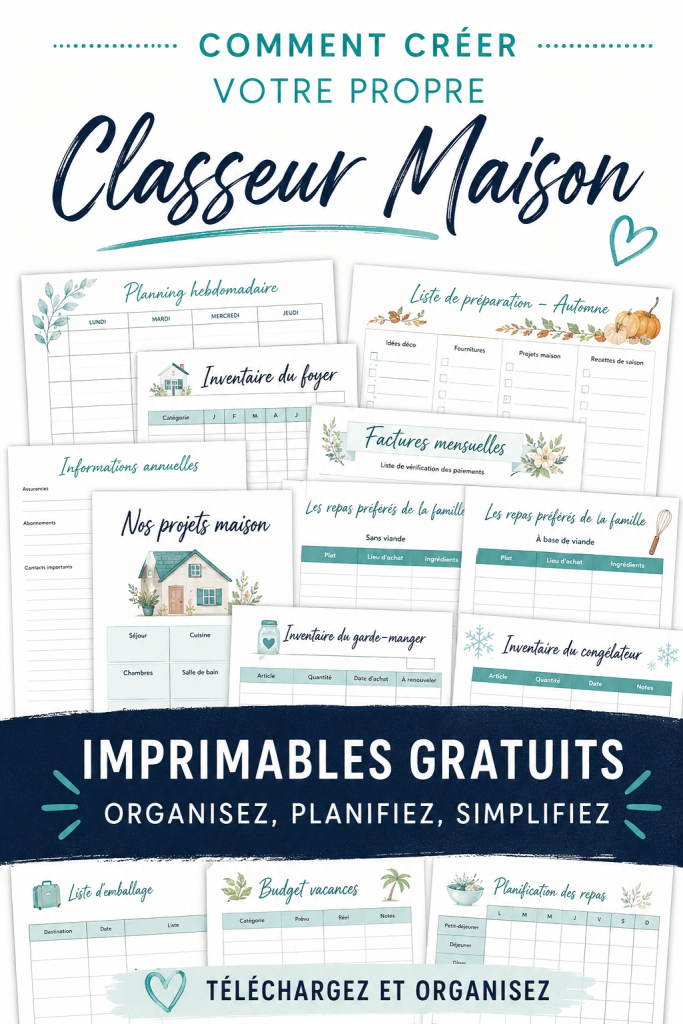 Un classeur de maison bien organisé sur une table, avec divers documents et dossiers décoratifs