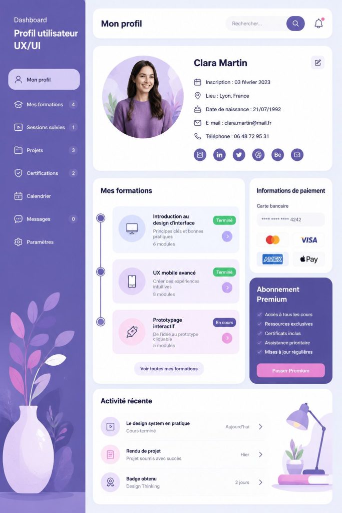 Exemple d'un dashboard UX/UI avec visualisation des données