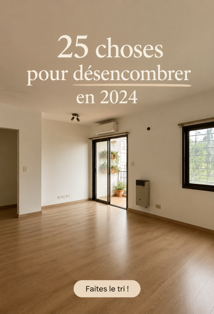 Une maison épurée avec des objets minimaux visibles, symbolisant le désencombrement.