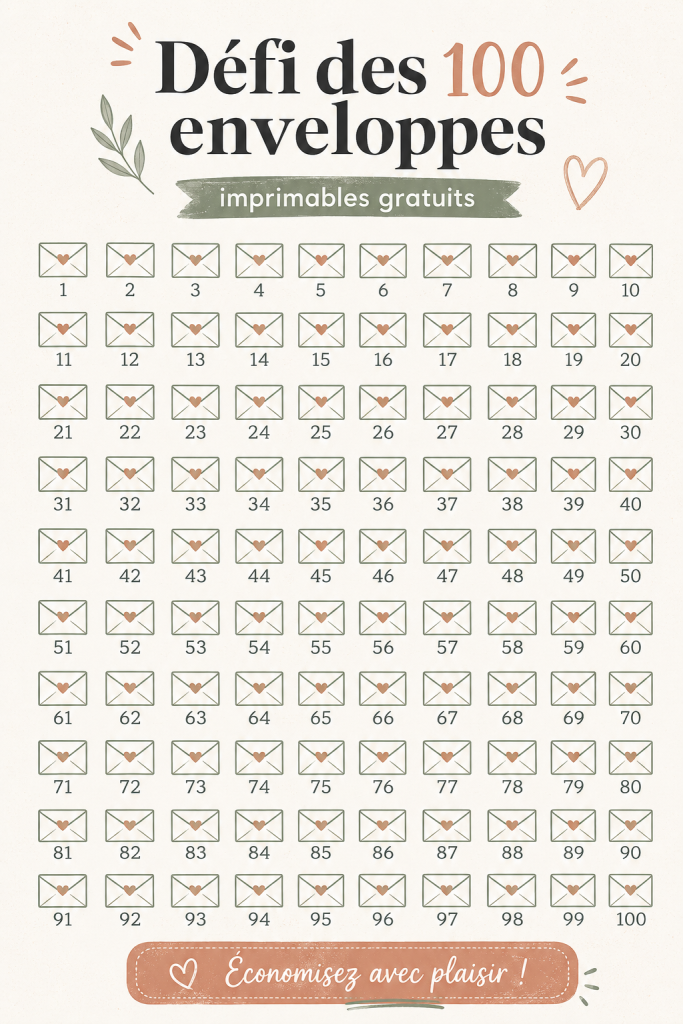 Illustration d'une méthode d'épargne efficace : défi des 100 enveloppes