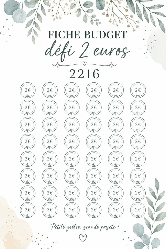 Femme souriante avec sa fiche budget défi 2 euros en main.