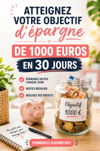 Femme comptant de l'argent pour un défi d'épargne de 1000 euros en 30 jours.