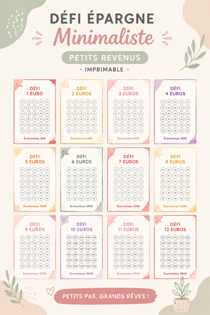 Illustration d'un défi d'épargne minimaliste avec des paillettes.