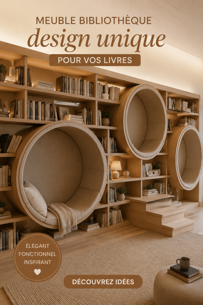 Design unique d'un meuble à livres dans un intérieur chaleureux.