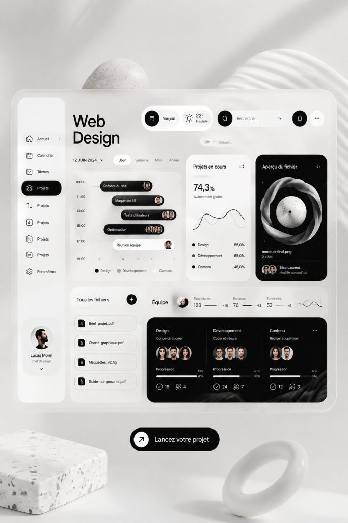 Exemple de design d'interface d'un tableau de bord professionnel