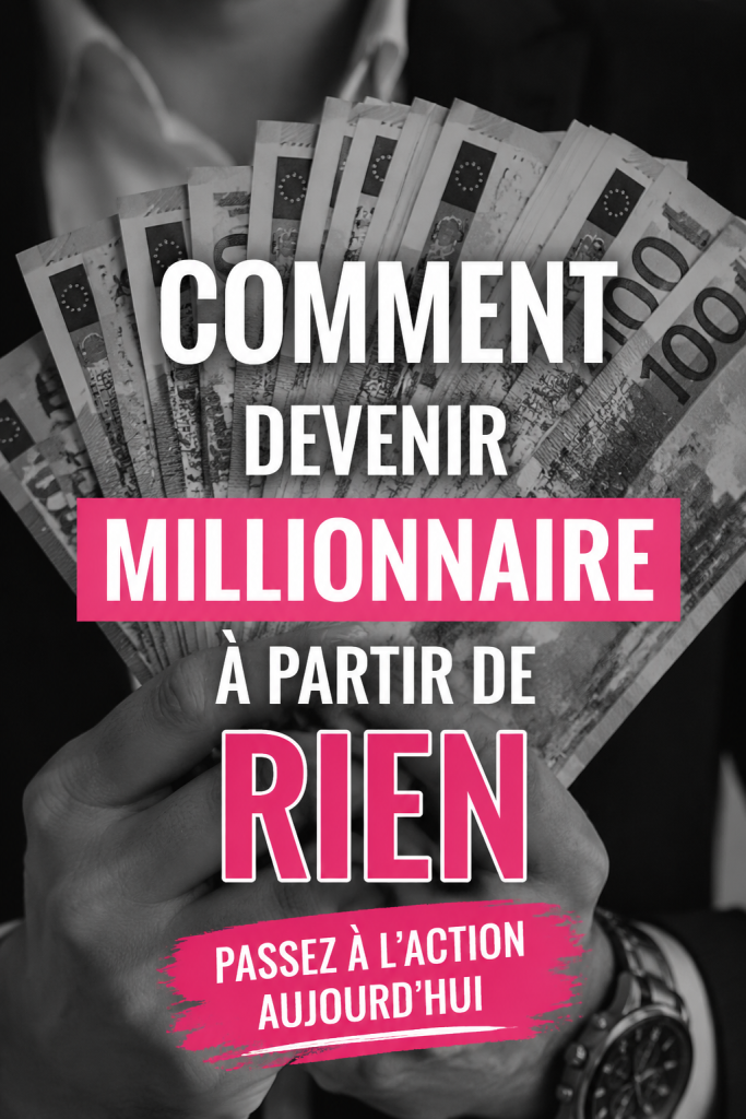 Femme réfléchissant à sa stratégie financière pour devenir millionnaire, entourée de livres et de notes.