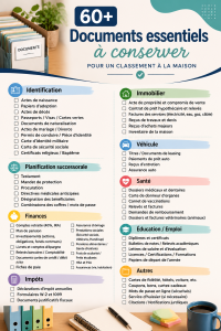 Un bureau bien organisé avec des documents classés dans des dossiers étiquetés.