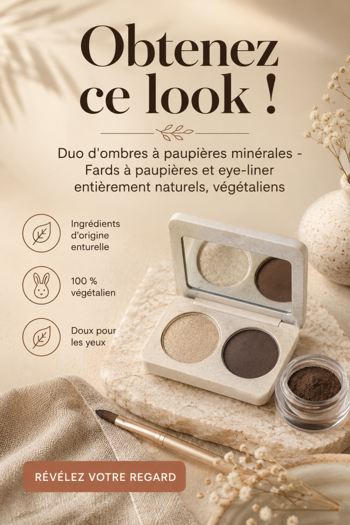 Photo d'un duo d'ombres à paupières minérales sur fond naturel, idéal pour un maquillage éthique
