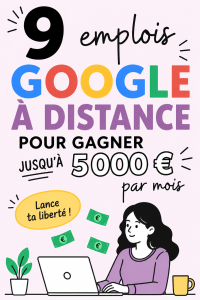 Femme travaillant depuis chez elle sur un ordinateur avec des produits Google autour.