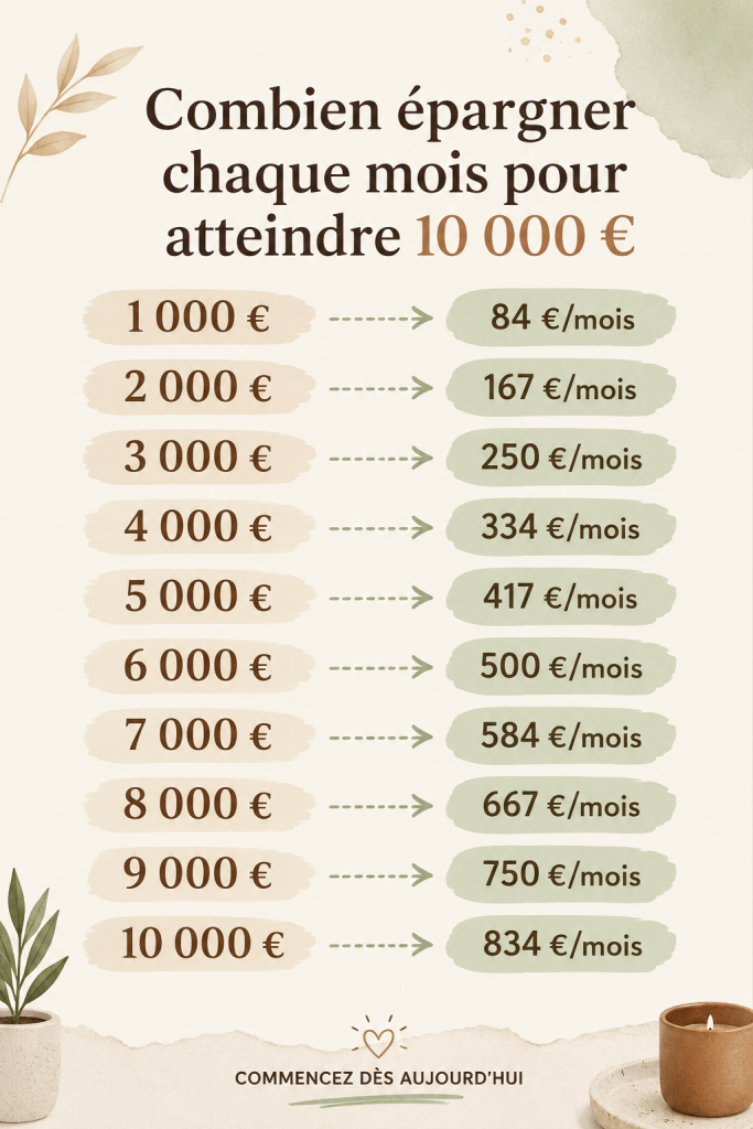 Femme souriante réfléchissant à sa stratégie d'épargne pour atteindre 10 000 €