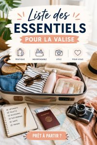 Une valise bien préparée avec des essentiels pour un voyage en famille.