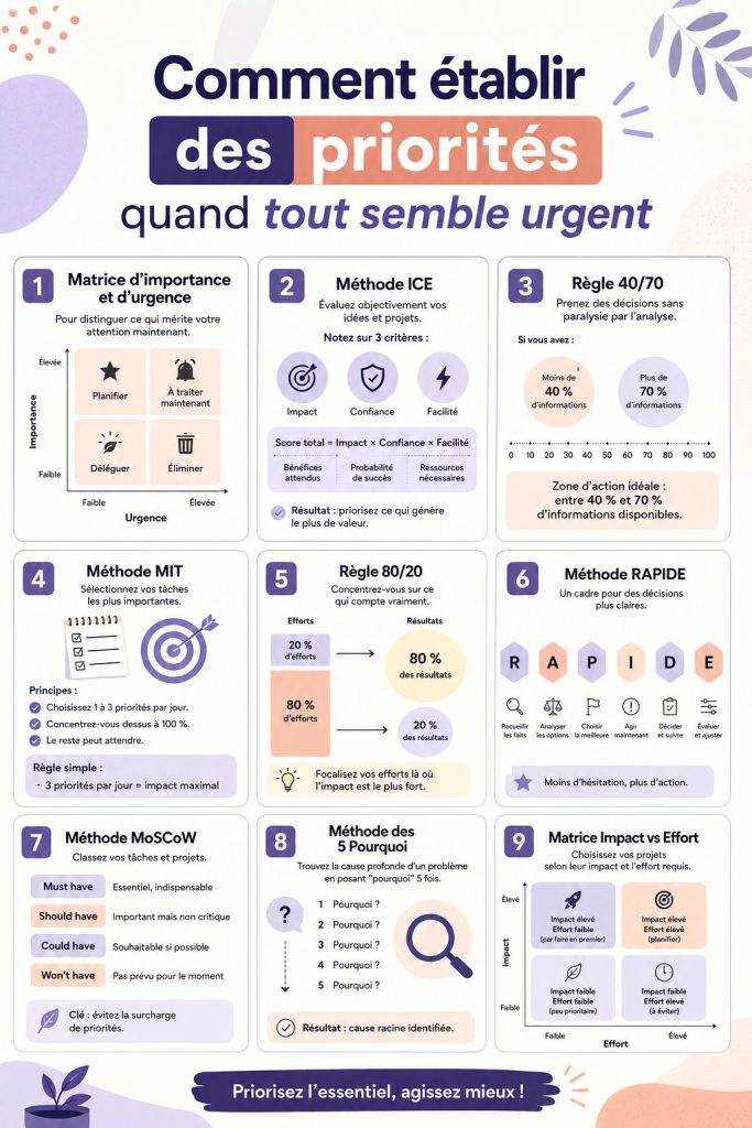 Femme écrivant sur un carnet avec une tasse de thé, représentant la gestion des priorités