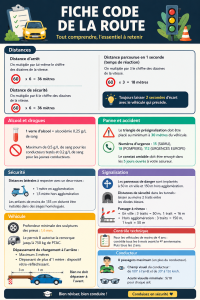 Fiches de révision du code de la route sur une table, avec des couleurs vives pour attirer l'attention.