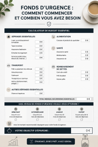 Femme réfléchissant à son fonds d'urgence avec une calculatrice et un carnet.