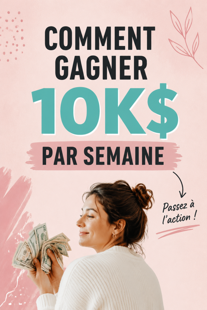 Femme heureuse consultant des résultats financiers sur son ordinateur, représentant la quête pour gagner 10 000 $ par semaine.