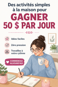 Une femme souriante travaillant sur son ordinateur à la maison pour gagner des revenus supplémentaires, avec des équipements de bureau chaleureux.