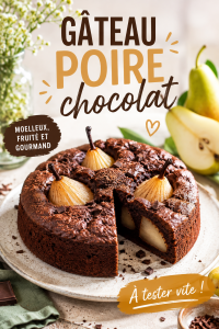 Gâteau moelleux au chocolat et poire sur une assiette décorée