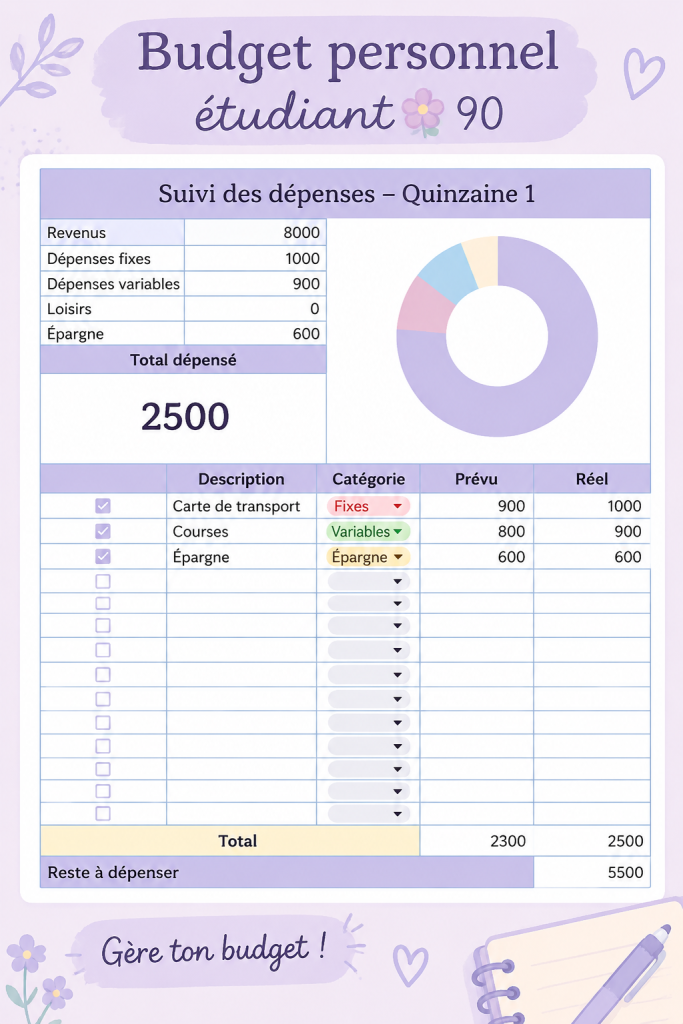 Une étudiante souriante regardant son budget sur un ordinateur portable.
