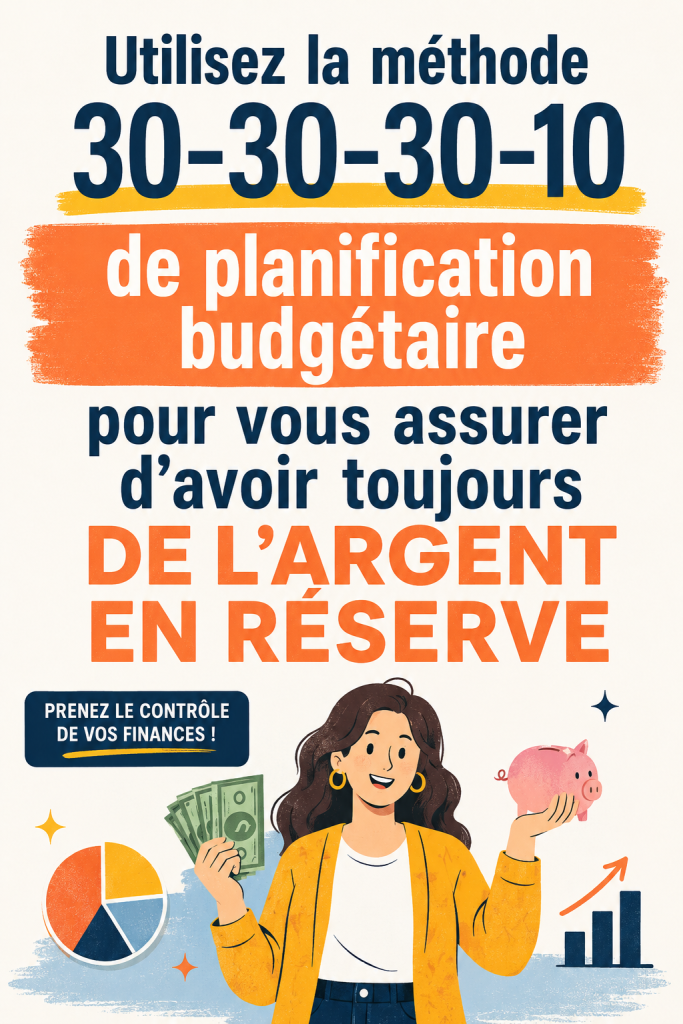 Femme souriante calculant son budget avec une méthode 30-30-30-10
