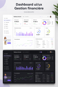 Tableau de bord financier avec graphiques et indicateurs clairs.