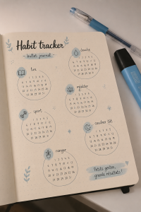 Une page de bullet journal avec un habit tracker coloré et organisé