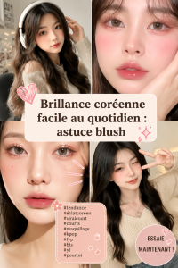 Un close-up sur un visage maquillé avec un blush coréen éclatant et naturel.