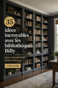Une bibliothèque Billy d'IKEA agrémentée de livres et d'éléments décoratifs
