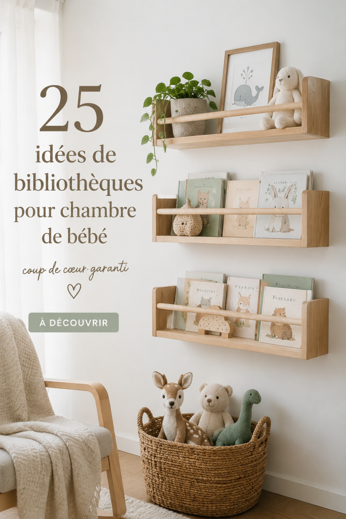 Bibliothèque colorée dans une chambre de bébé, remplie de livres pour enfants