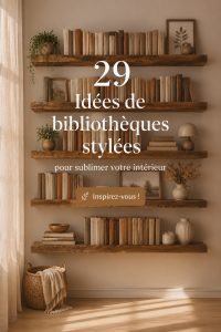 Une bibliothèque moderne avec des étagères en bois clair et des décorations élégantes.