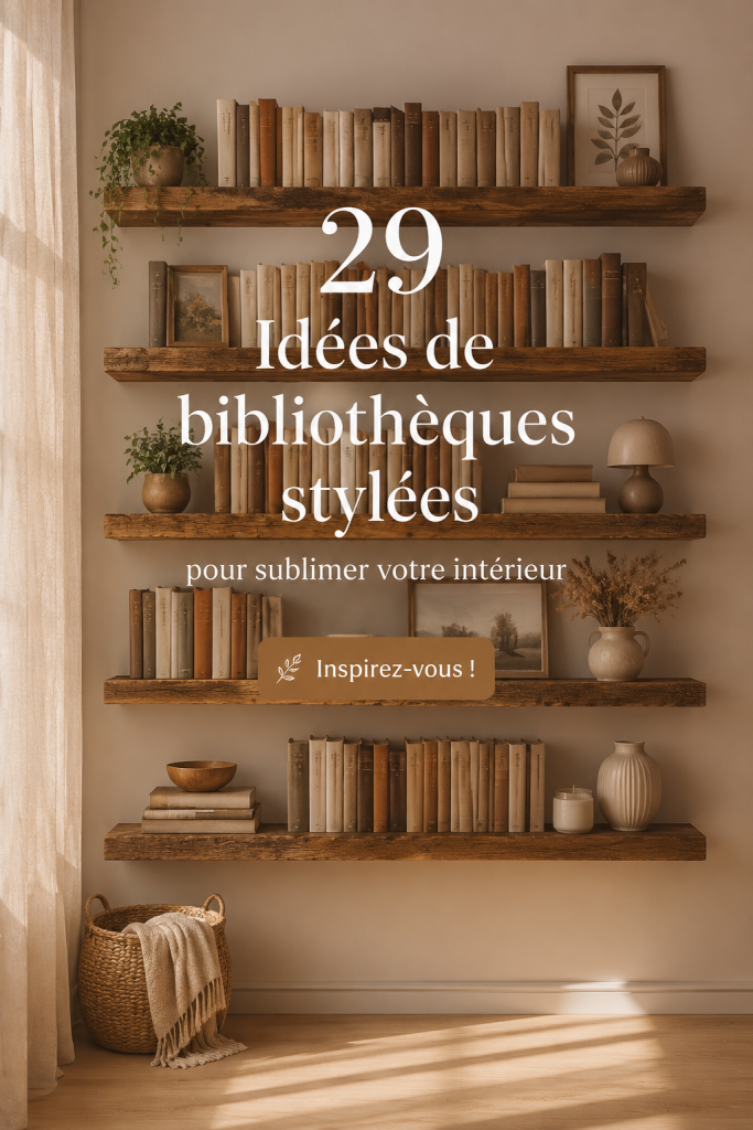 Une bibliothèque moderne avec des étagères en bois clair et des décorations élégantes.