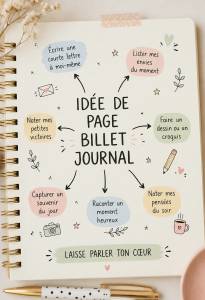 Illustration d'un billet journal avec des dessins et des notes personnelles