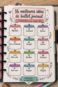 Femme tenant un Bullet Journal avec des illustrations colorées.