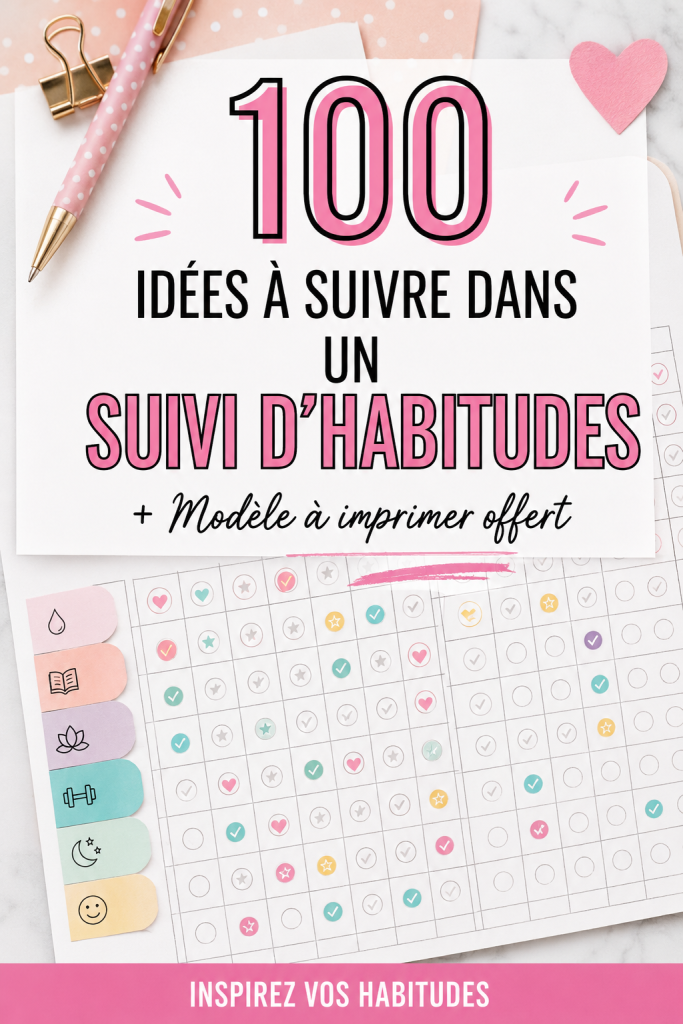 Un carnet d'habitudes ouvert avec des idées de suivis écrites à la main.