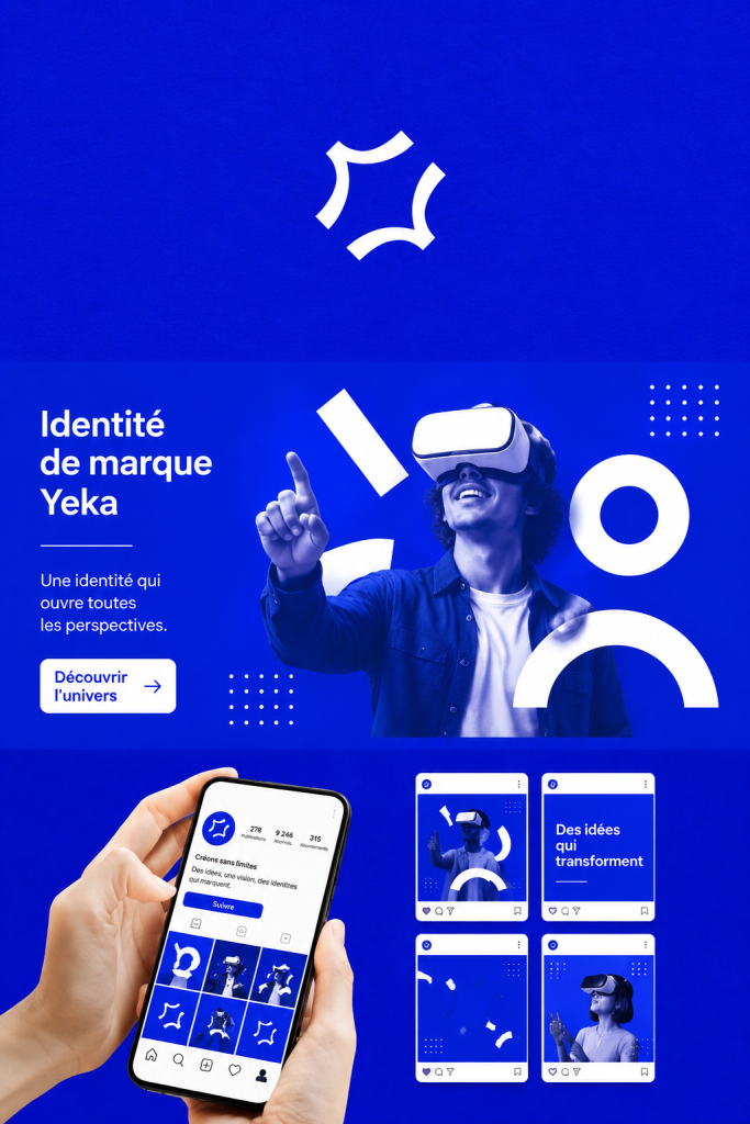 Identité de marque Yeka illustrée par un design visuel distinctif et moderne.
