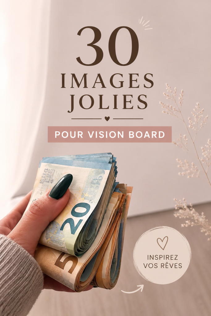 Un exemple de vision board coloré et inspirant rempli d'images motivantes.