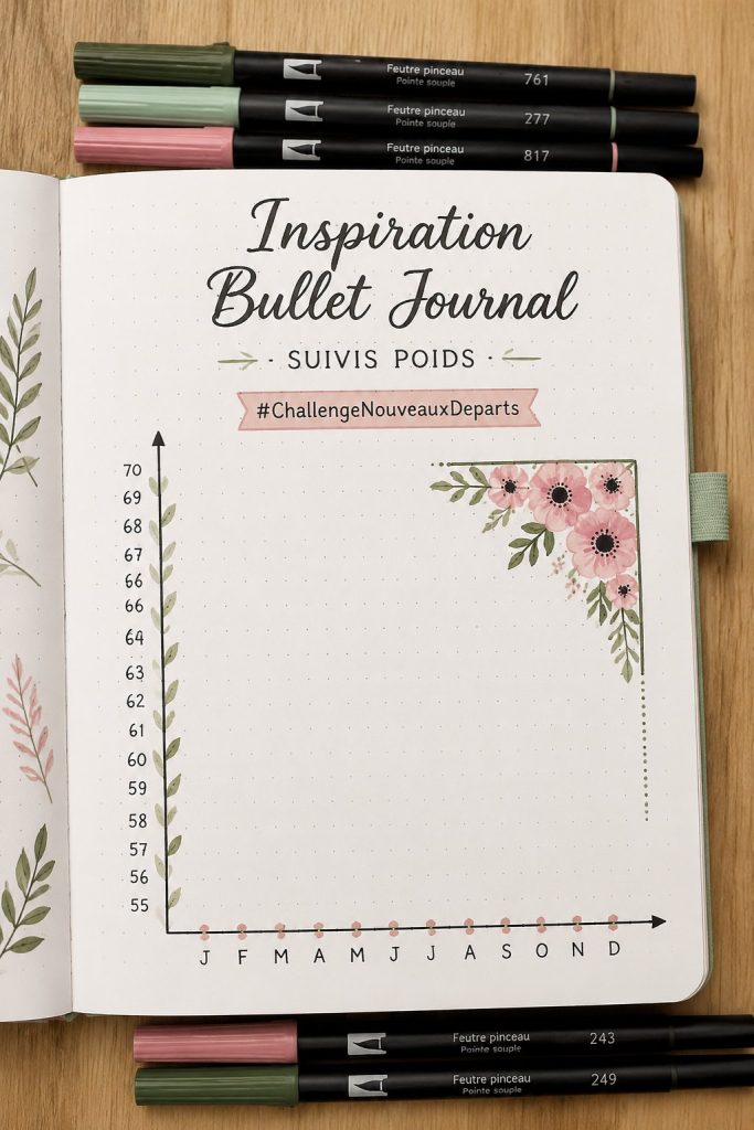 Femme souriante utilisant un Bullet Journal pour le suivi de poids
