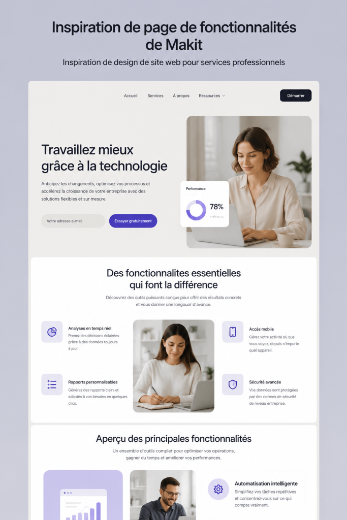 Design de page de services professionnels inspirants et attrayants