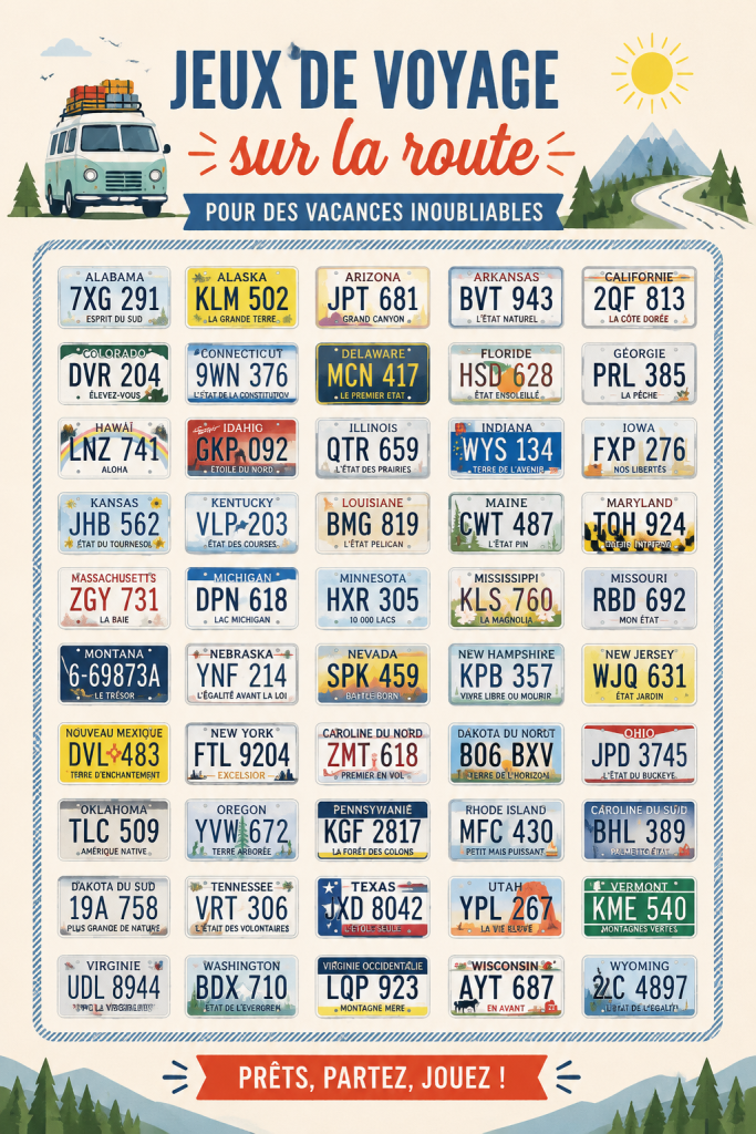 Une famille jouant à des jeux de voiture pendant un road trip d'été.