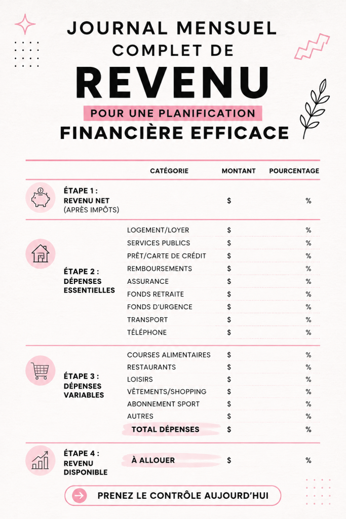 Image d'un journal mensuel pour la gestion financière avec des notes et un stylo