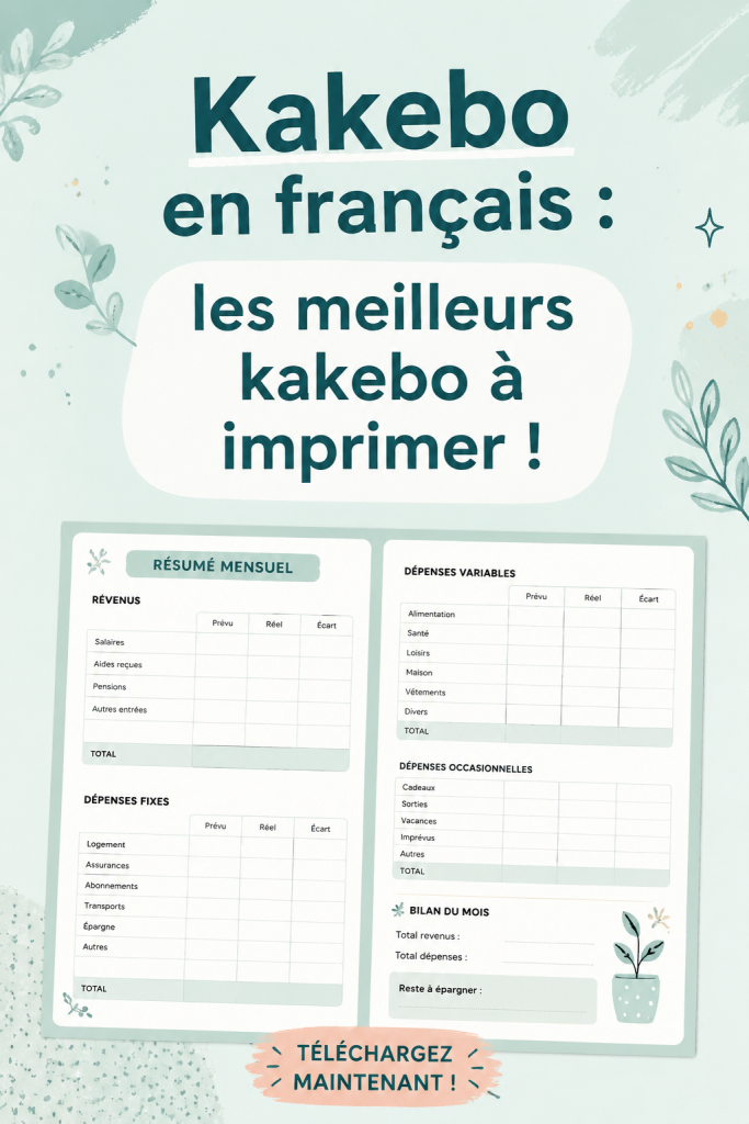 Modèle de kakebo imprimable avec des sections pour gérer son budget