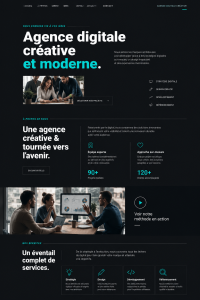 Un aperçu d'un site conçu avec un kit de template Elementor moderne pour une agence digitale.